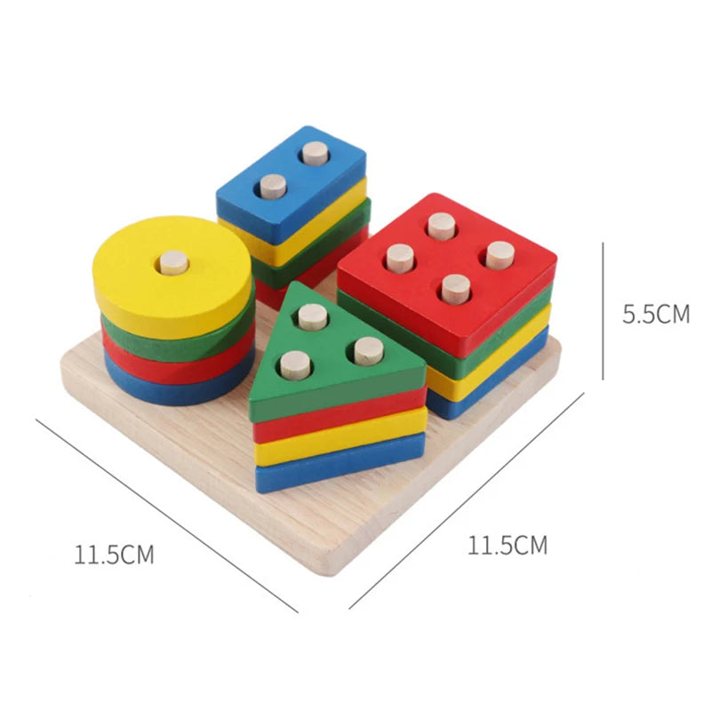 Blocos de construção de madeira para aprendizagem precoce, brinquedos educativos, quebra-cabeças para crianças, combinação de cores e formas, para meninos e meninas