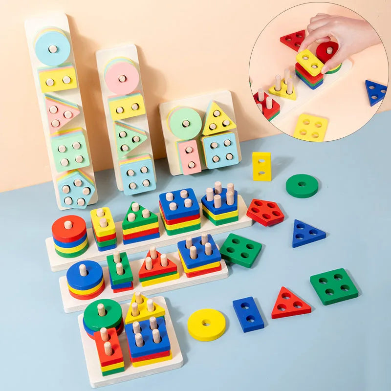 Blocos de construção de madeira para aprendizagem precoce, brinquedos educativos, quebra-cabeças para crianças, combinação de cores e formas, para meninos e meninas